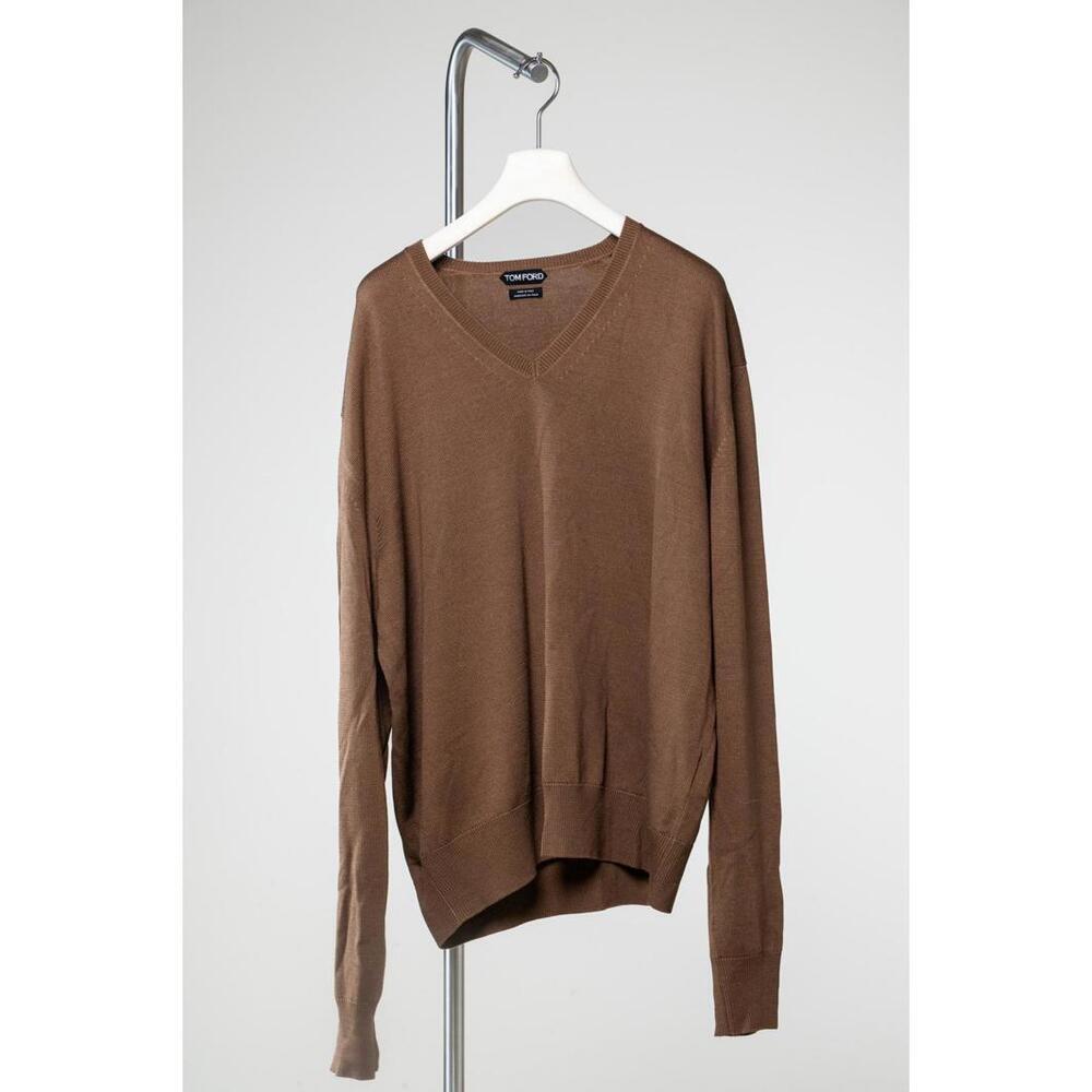 Tom Ford Brown V-Neck Silk Wool Sweater Shirt - Picture 1 of 3